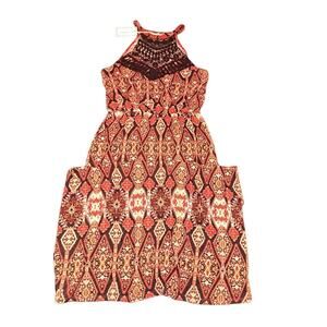 Size XL Long Brown Maxi Dress with Crochet Front Detail